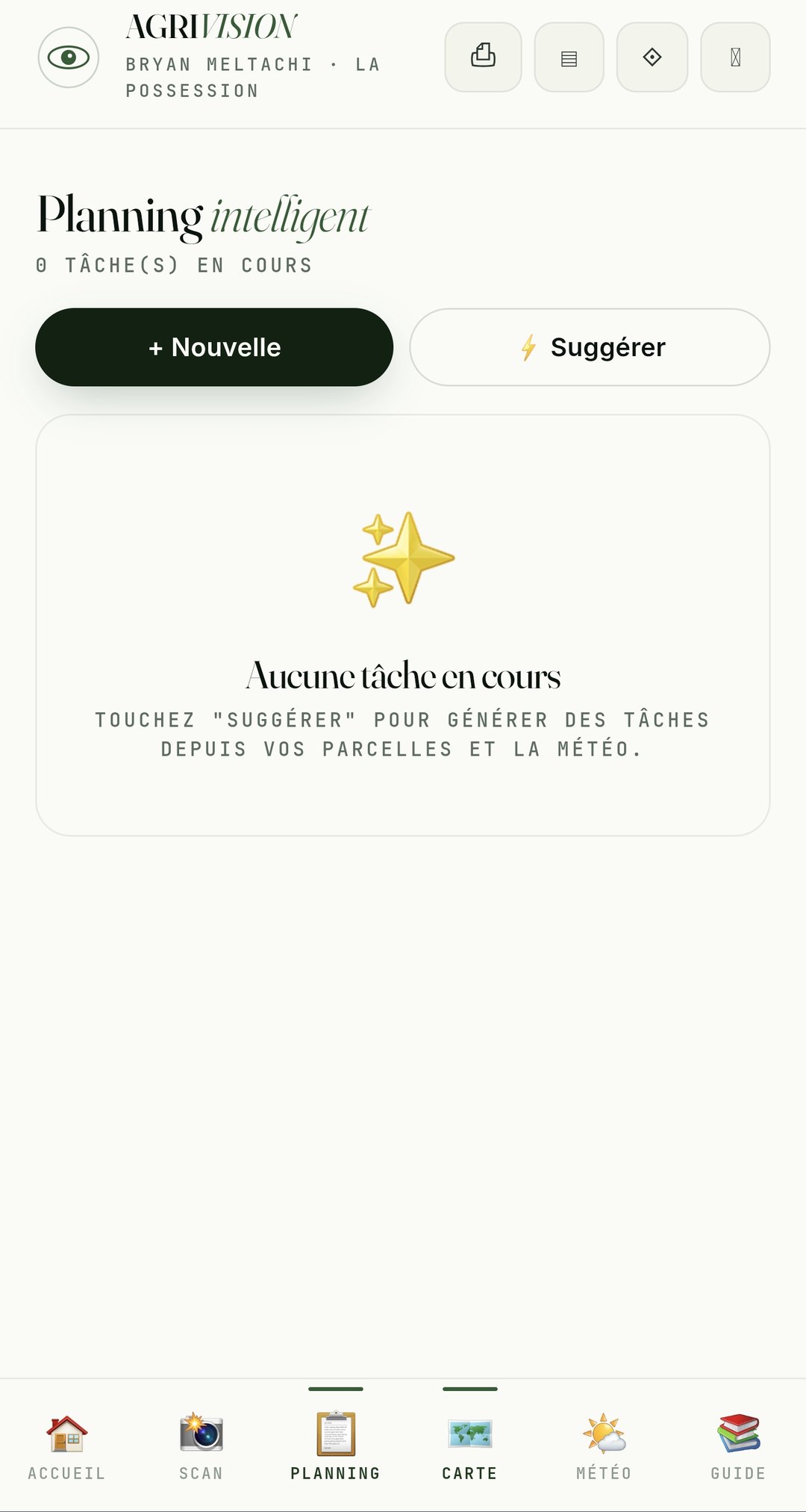 Planning intelligent — tâches agricoles générées depuis vos parcelles et la météo